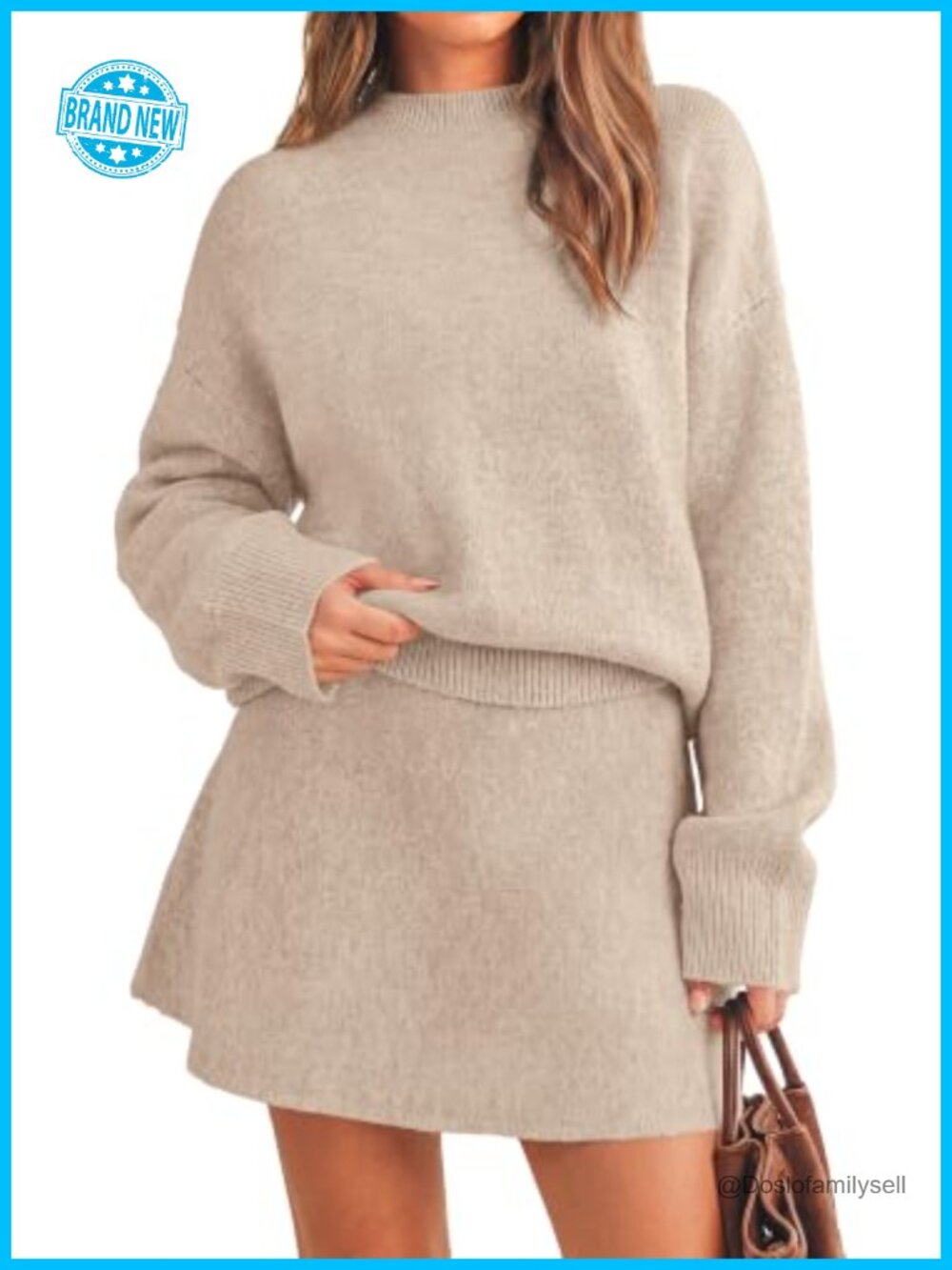 Womens 2 Piece Sweater Mini Skirt Set Chunky Knit A-Line Lounge Outfit